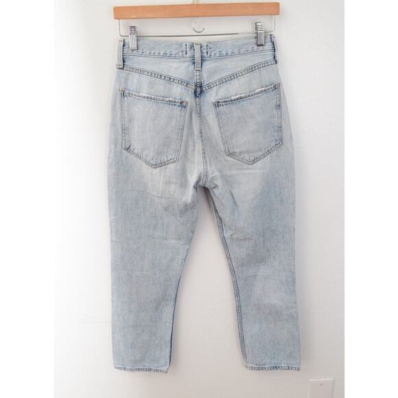 Agolde Riley High Rise Straight Crop Womens Blue Jeans Size 26 Distressed Light - Picture 2 of 5